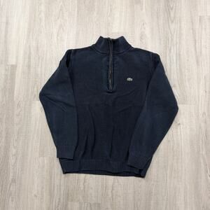 Lacoste 1/4 Zip Sweater Men's 5 Large Blue Ribbed Pullover Crocodile Preppy